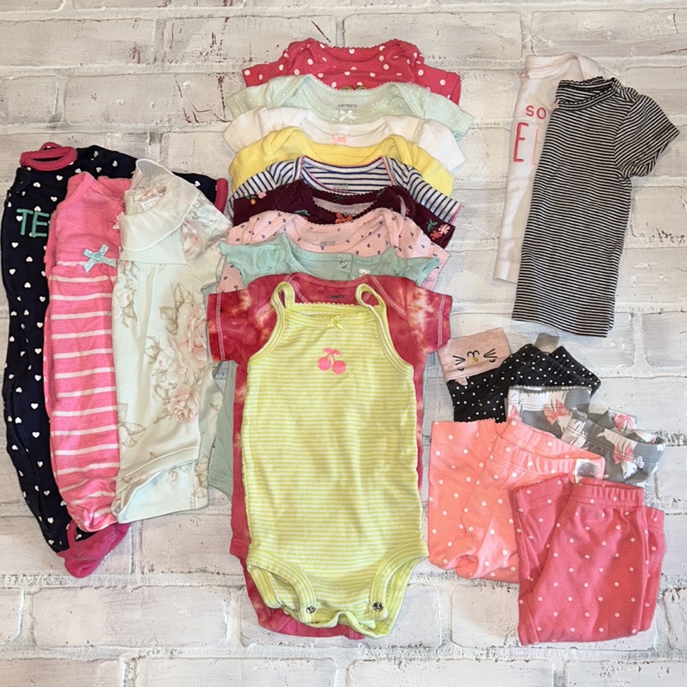 Babygirl 3m spring & summer onesie top footie pants bundle!!